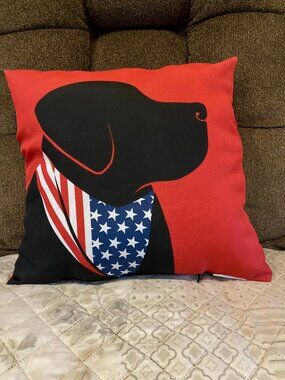 Patriotic Dog Pillow Indoor/Outdoor 16x16 Like New